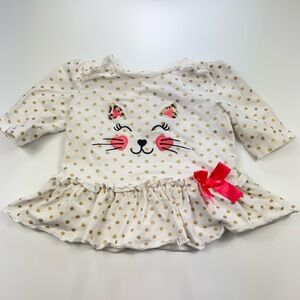 Bumble & Birdie Baby Girl's Polka Dot Cat Top with Bow Size 12M